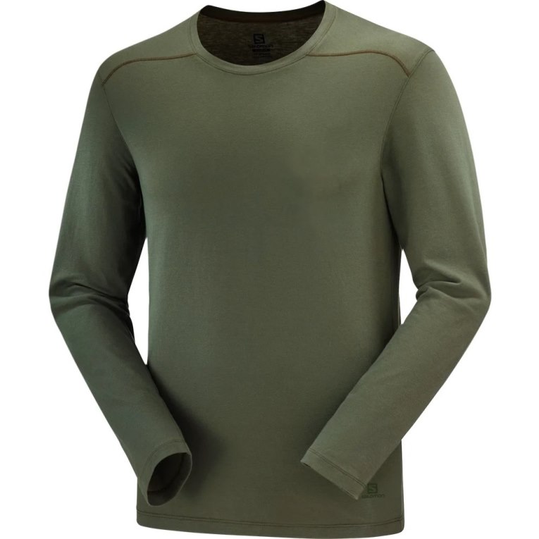 Camiseta Salomon Essential Long Sleeve Masculino Verde Oliva | PT D17649